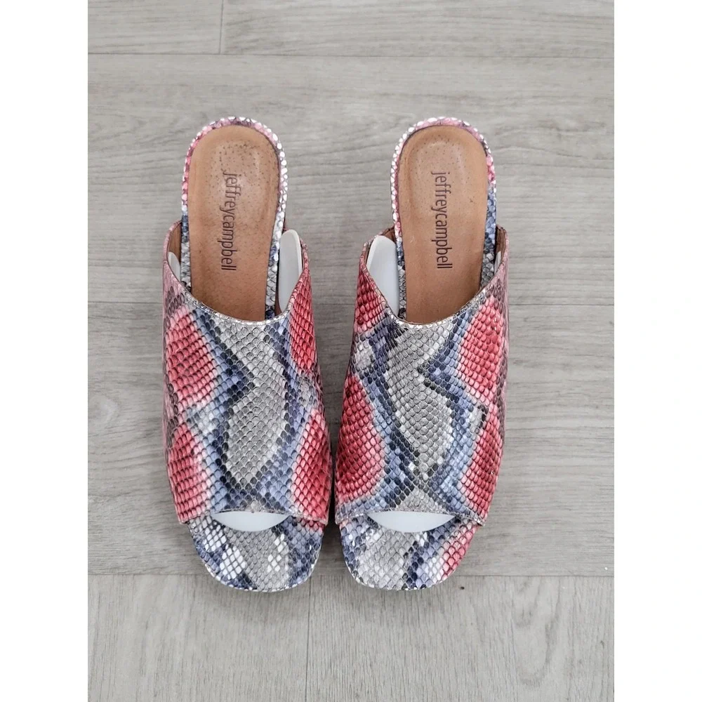 Jeffrey Campbell Pilar Platform Sandals Women's Size 8 Multi Snake Leather Slide